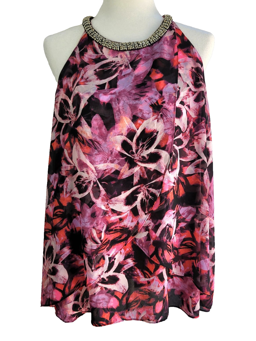 NWT JENNIFER LOPEZ Kaia Flower Embellished Neck Tulip Tiered Sleeveless Top 2XL